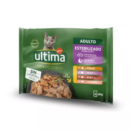 Alimento Gato Ultima Fit&Del Carne 4x85g
