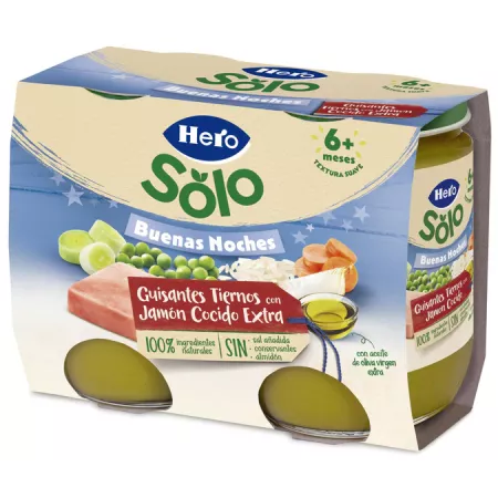 Hero Baby Potitos buenas noches guisantes con jamón