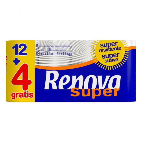 Papel higiénico renova blanco 12 + 4 rollos