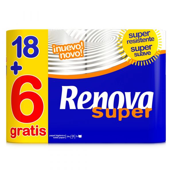 Papel higiénico renova blanco 18+6 rollos